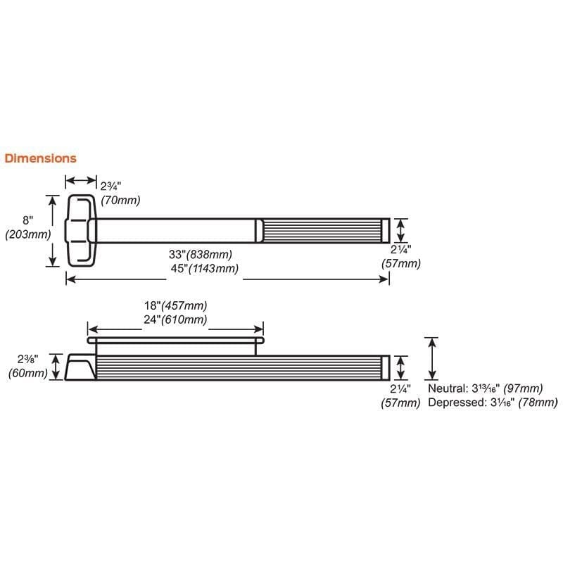 Von Duprin AX98EO ADA Accessible Panic Bar Rim Exit Device