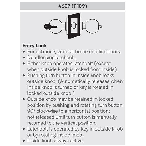 Accentra (formerly Yale) CA 4607 Grade-2 Entry Knob Lock