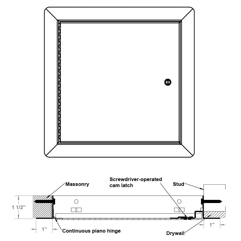 Cendrex AHD-110 Flush Access Door with Screwdriver Latch, Piano Hinge