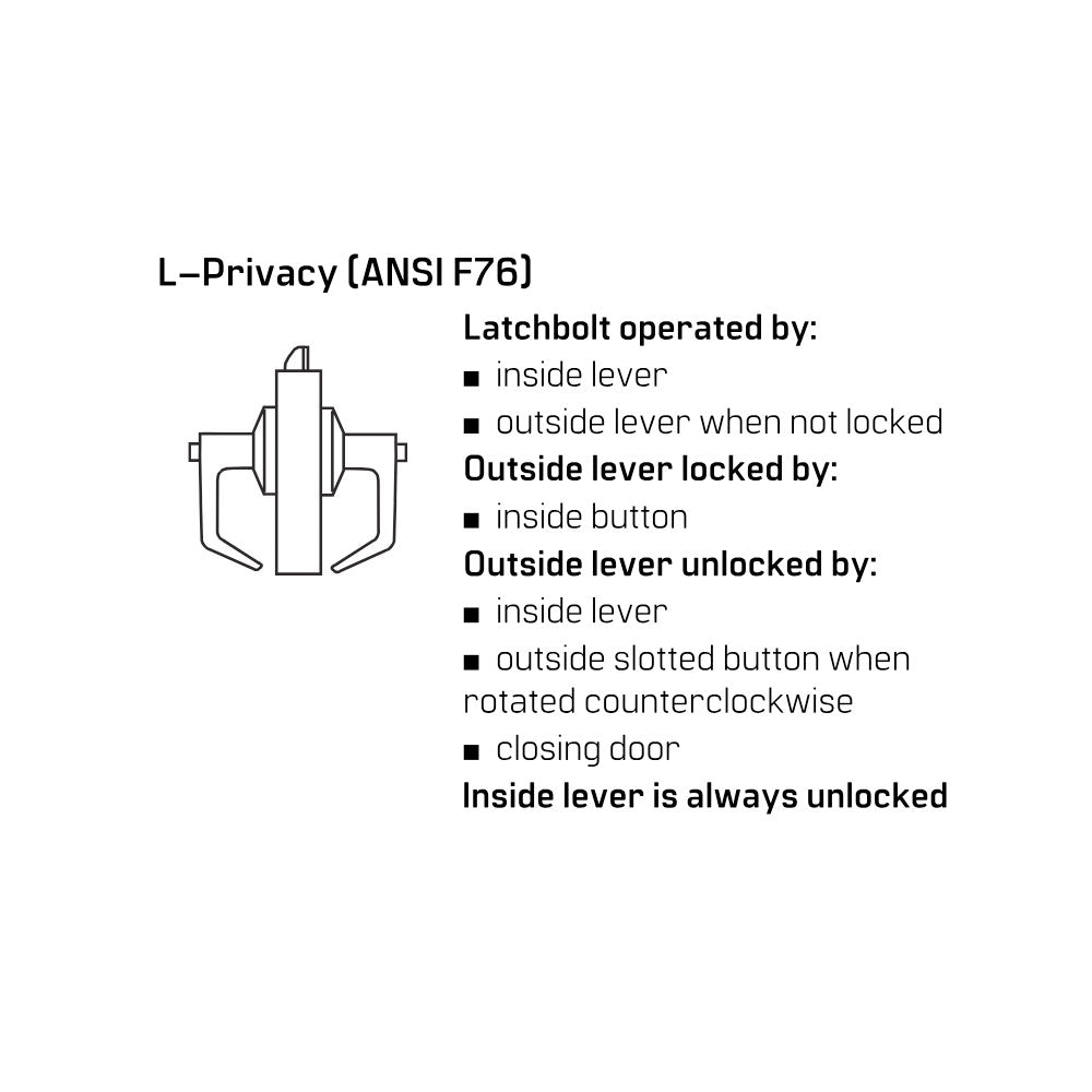 Best 7KC30L-15-D-S3 Grade-2 Privacy Cylindrical Lock, 15 Lever, D Rose
