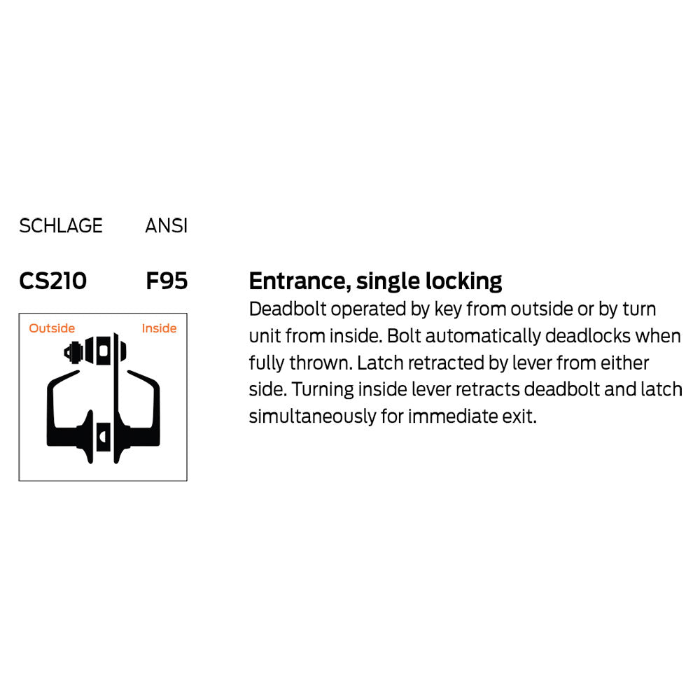 Cs210 Lock Schlage CS210-B500PD LAT PLY Entrance Interconnected Lock