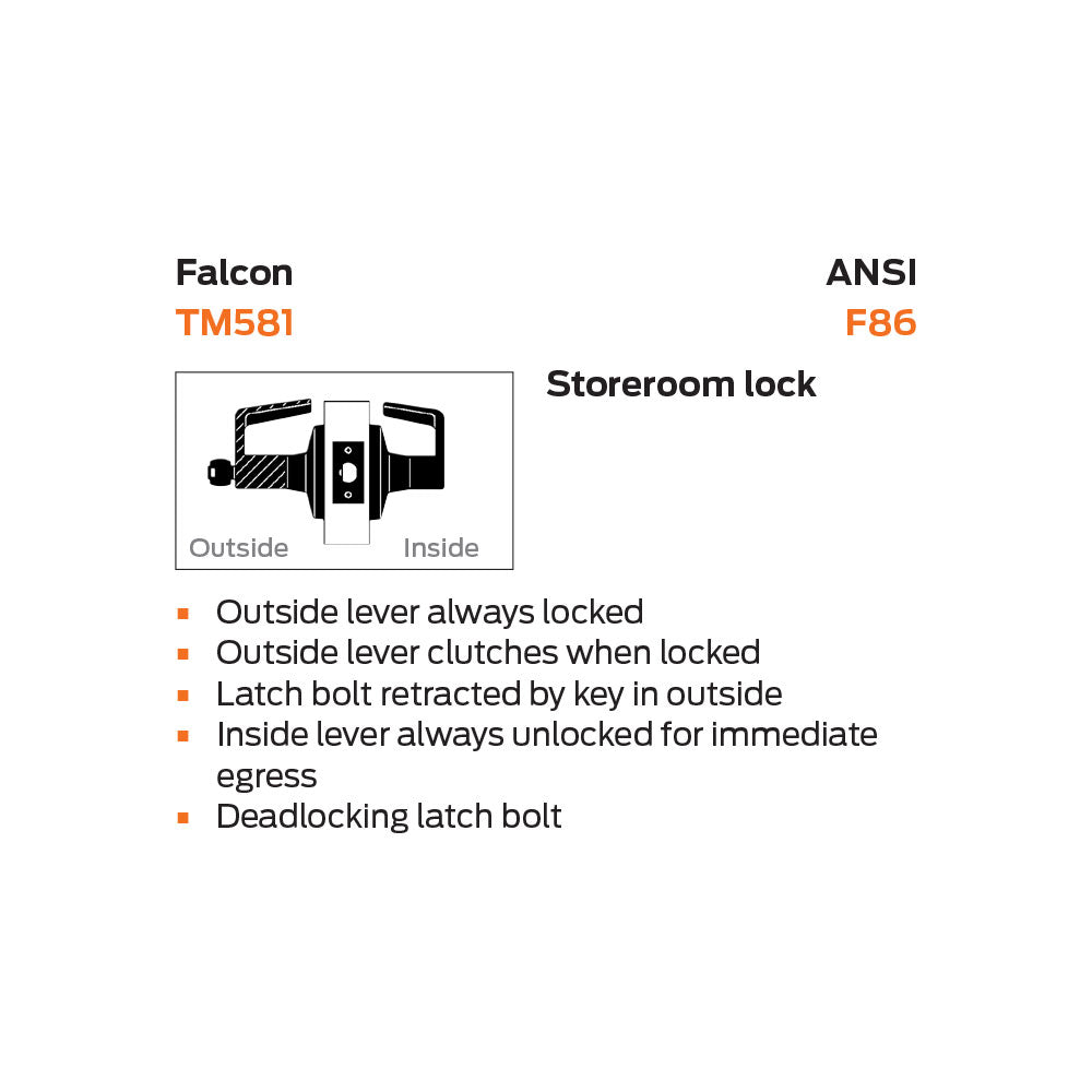Falcon TM581P6 Grade-1 Extra Heavy-Duty Cylindrical Storeroom Lock