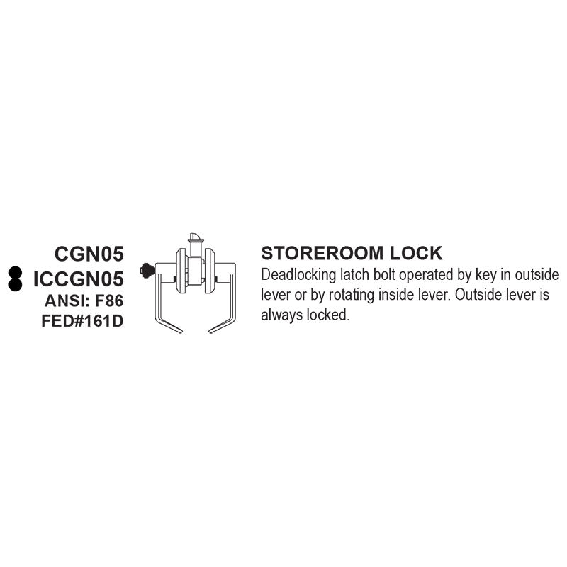 Cal-Royal ICCGN05 Grade-1 Storeroom Lever Lock, SFIC Prep