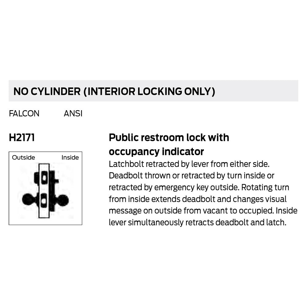Falcon H2171 LAT Public Restroom w/ Occupancy Indicator Lock