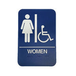 HS-9070-05 ADA Women's Accessible Restroom Sign, Blue with Braille, 6" x 9"