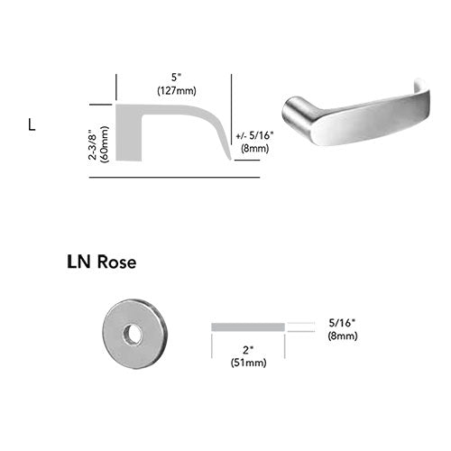 Sargent 8265 LNL Privacy Bath/Bedroom Mortise Lock, L Lever, LN Rose