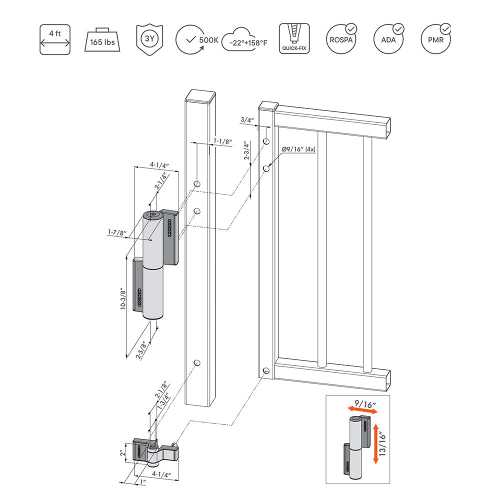その他 atobekego1416 Locinox TIGER Compact Hydraulic Gate Closer and Hinge Set