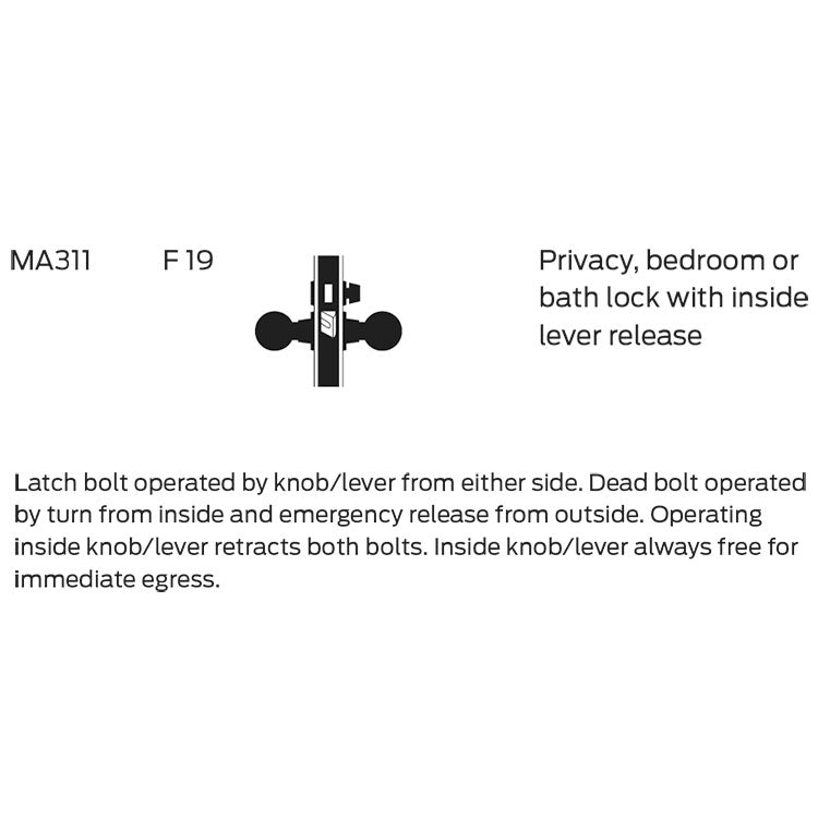 Falcon MA311 DG Privacy, Bedroom, or Bath Mortise Lock, Dane Napa