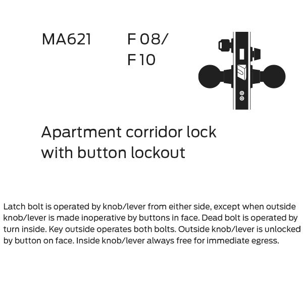 Falcon MA621 DG Apartment Corridor Mortise Lock, Dane Gala Lever