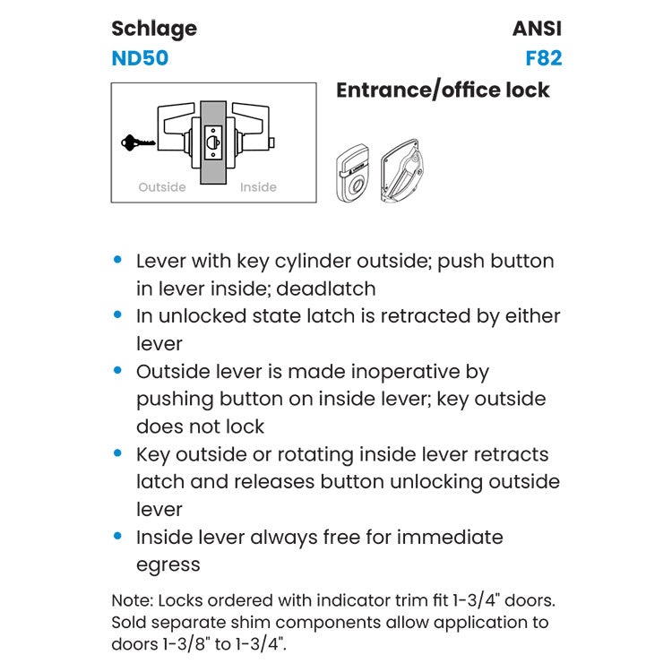 Nd50pd Rho Schlage ND50PD RHO (Rhodes) Entrance/Office Lock w/ IS-LOC Indicator