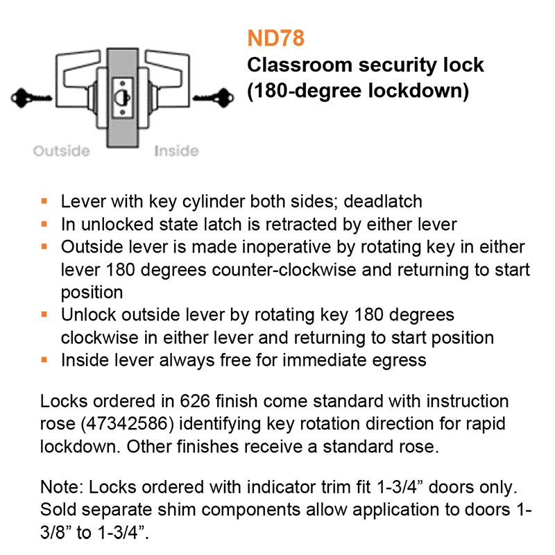 Nd75pd Rho Schlage ND75PD RHO Heavy Duty Classroom Security Lever Lock