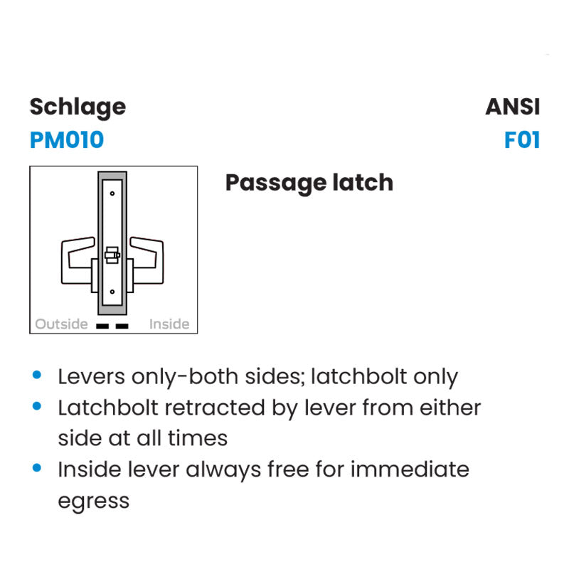 Schlage PM010 Passage Latch Mortise Lock, Latitude (LAT) Lever