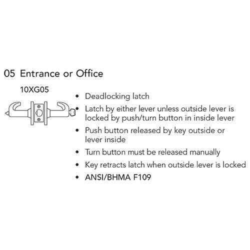 Sargent 10XG05-LB Heavy Duty Entrance or Office Lever Lockset