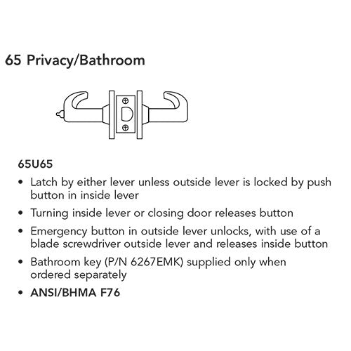 Sargent 28-65U65-KL Privacy Lever Lock