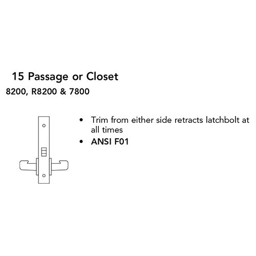 Sargent 8215 LNB Passage or Closet Mortise Lock, B Lever, LN Rose