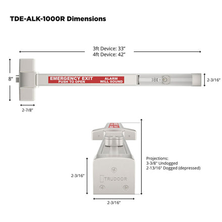Alarmed Rim Exit Device Trudoor TDE-ALK-1000R Heavy-Duty Alarmed Rim Exit Device