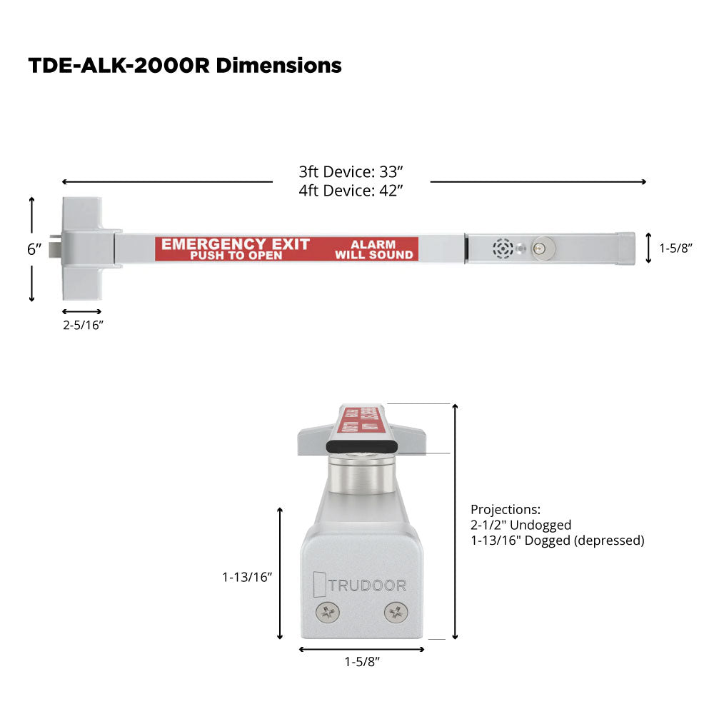 Alarmed Rim Exit Device Trudoor TDE-ALK-F2000R Grade-1 Fire-Rated Alarmed Rim Exit Device