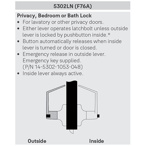 5302 Locks Accentra AU 5302LN Grade-2 Privacy, Bedroom or Bath Lever Lock