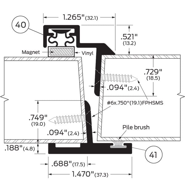 Zero 40AA Magnetic Meeting Stile Astragal for Inswing Interior