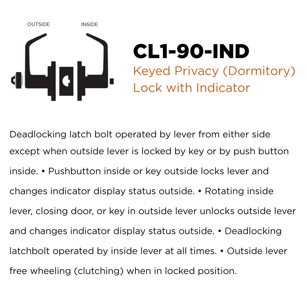 Trudoor CL1-90-IND Indicator Lever Lock, Keyed Privacy Function