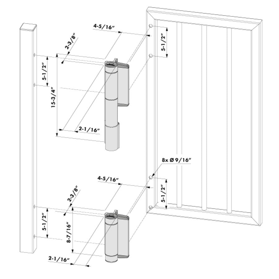 Locinox MAMMOTH-HD Hydraulic Gate Closer and Hinge Set