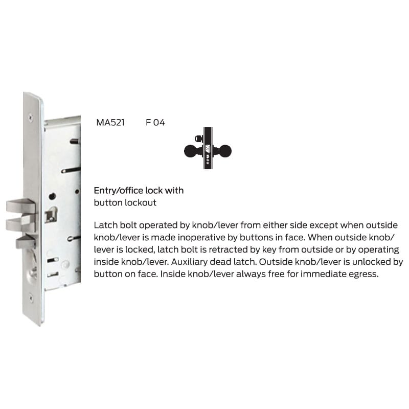 Falcon MA521 QN Entry/Office Mortise Lock, Quantum Napa Lever