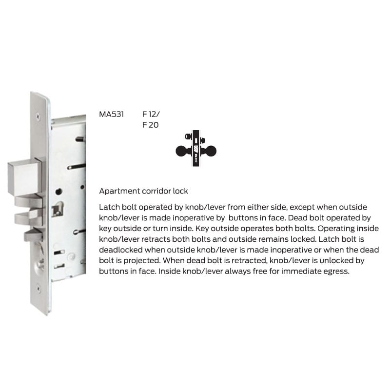 Falcon MA531 LTG Apartment Corridor Mortise Lock, Latitude Gala Lever