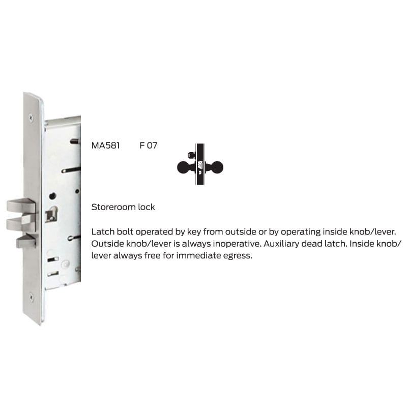 Falcon MA581 QN Storeroom Mortise Lock, Quantum-Napa Lever