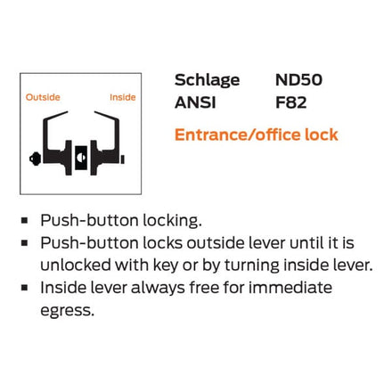 Schlage ND50PD RHO (Rhodes) Heavy Duty Office Lever Lock